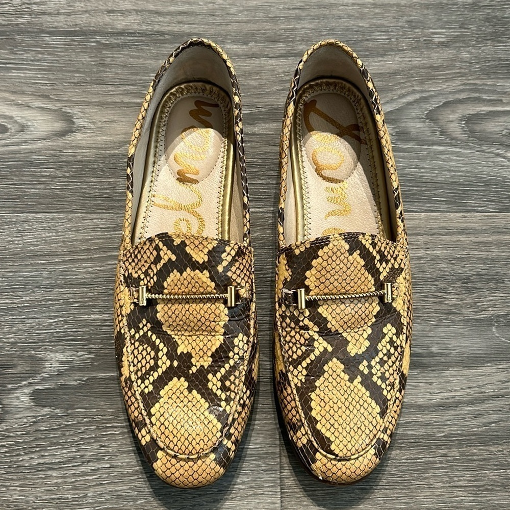 Sam Edelman 8 Loir Faux Snake Saddle Loafers Leather Print Shoes Neutral Slip On - Picture 2 of 8